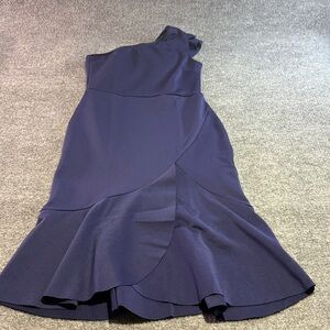 Chic One-Shoulder Navy Dress